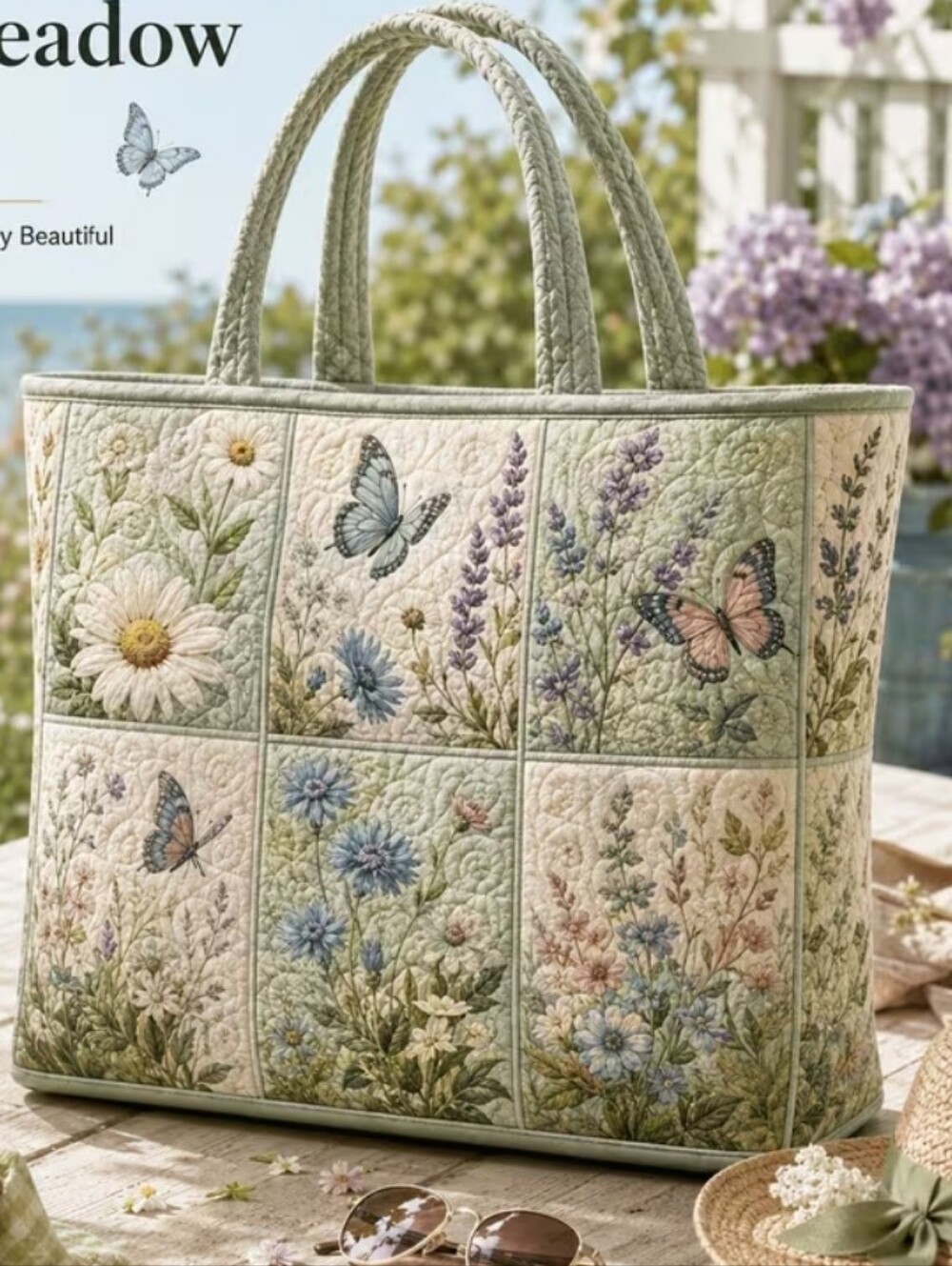 Spring Meadow Tote Bag - Cream Woven Handle